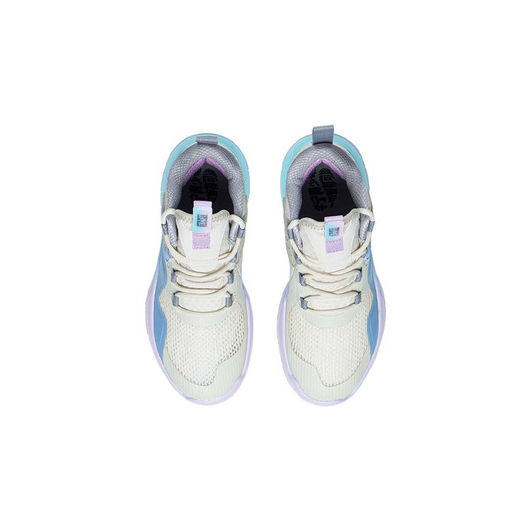Li Ning Youth  Mid-Top Basketball Shoes Kids Sneakers Pearl-White Blue YKBS040-1