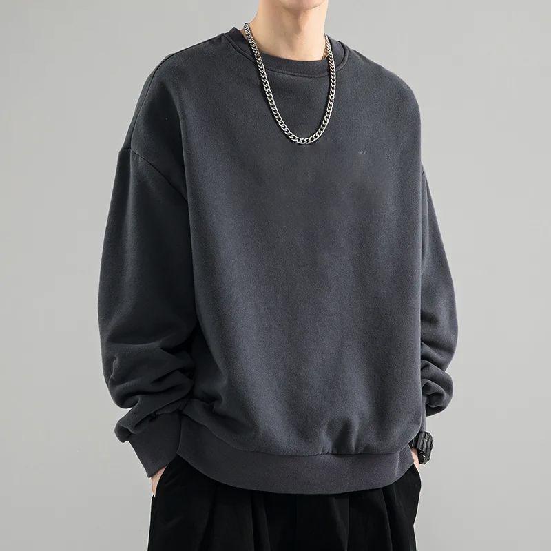 Autumn Winter Sweatshirts for Men Loose Round Neck Pullovers Long-sleeved Bottoming Shirts for Versatile Trendy Tops Hoodies