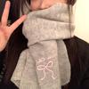 2025 Winter  College Style Imitation Cashmere Scarf Solid Color  Embroidered Bow Couple Scarf