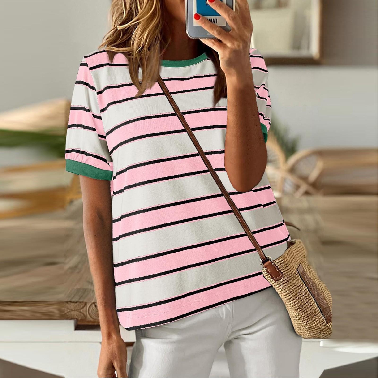 

Женская повседневная короткая майка с короткими рукавами L розовый