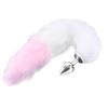 Female Metal Anal Plug Plush Tail Artificial Plush Anal Plug Anal Toys SM Sex Toys for Couples White+Peach