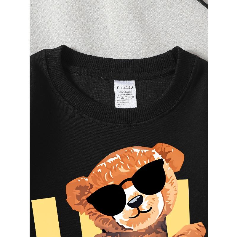 Girls' Crewneck Sweatshirt Cool Bear with Fashion Glasses And Letter H Machine Washable, Spring And Autumn