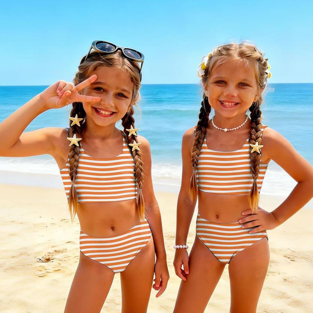Dívčí dvoudílný plavkový set Bikini Letní ležérní tílko a kalhotky Pruhovaný potisk Plavky pro děti na pláž a k bazénu