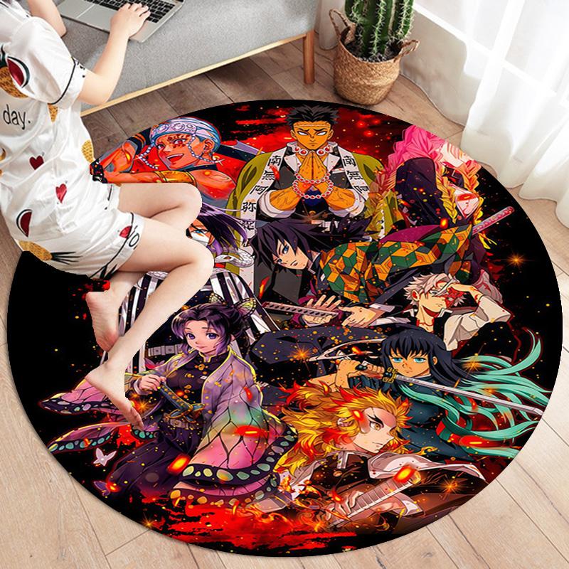 Demon Slayer Round Area Rug Carpet Rug For Living Room Bedroom Sofa Playroom Decor Nonslip Floor Mat
