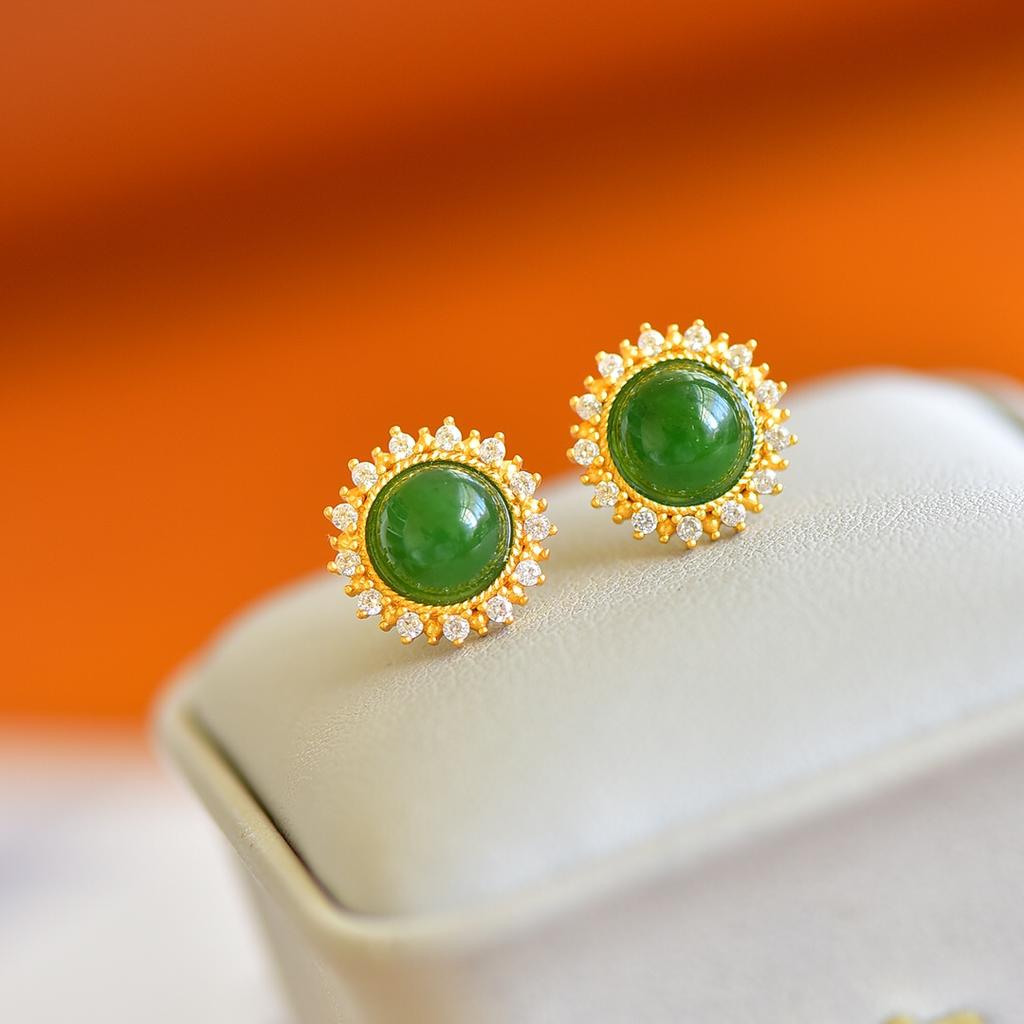 Hotan Jade Jasper S925 Silver Studs Earrings