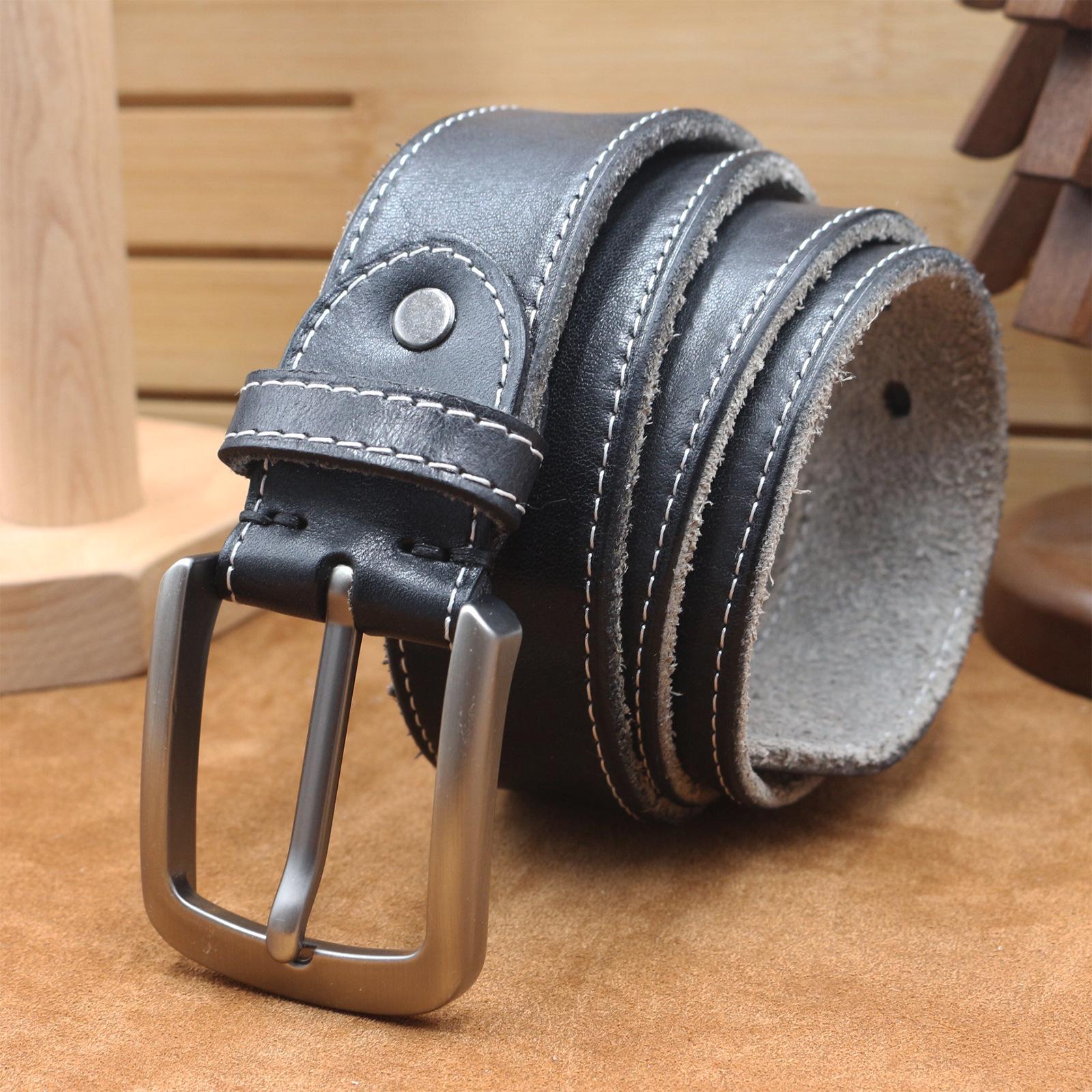 

Мужской ремень ручной работы в ретро-стиле из растительно-дубленой коровьей кожи с пряжкой-булавкой 105 cm чёрный