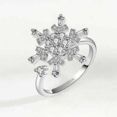 The Same Rotating Ring Women'S Fashion Personality Christmas Snowflake Ring Opening Zircon Ring Adjustable