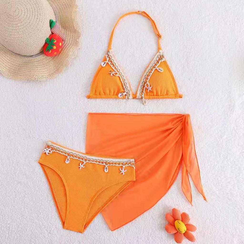 Mädchen Hochtailliertes Zweiteiliges Badeanzug-Set mit Netz-Rock-Überwurf Verstellbares Neckholder-Oberteil und Unterteil Badebekleidung für Kinder Strand Pool