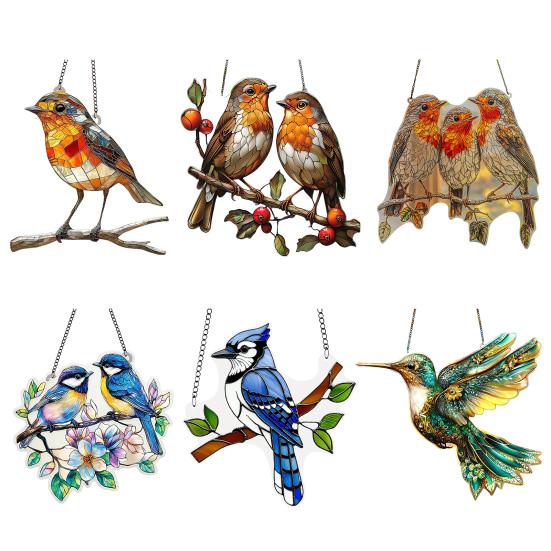 Colorful Bird Acrylic Hanging Decoration Indoor Outdoor Garden Yard Window Wall