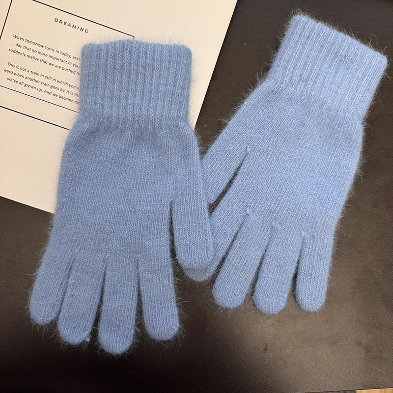 

Ladies Wool Blend Fingerless Gloves With Soft Plush For Cold Weather Use Blue
