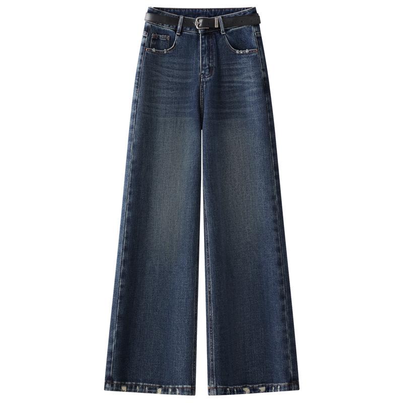 2025 Retro Blue Women s Wide-Leg Slimming Jeans, Spring/Autumn Straight-Leg Trend 30