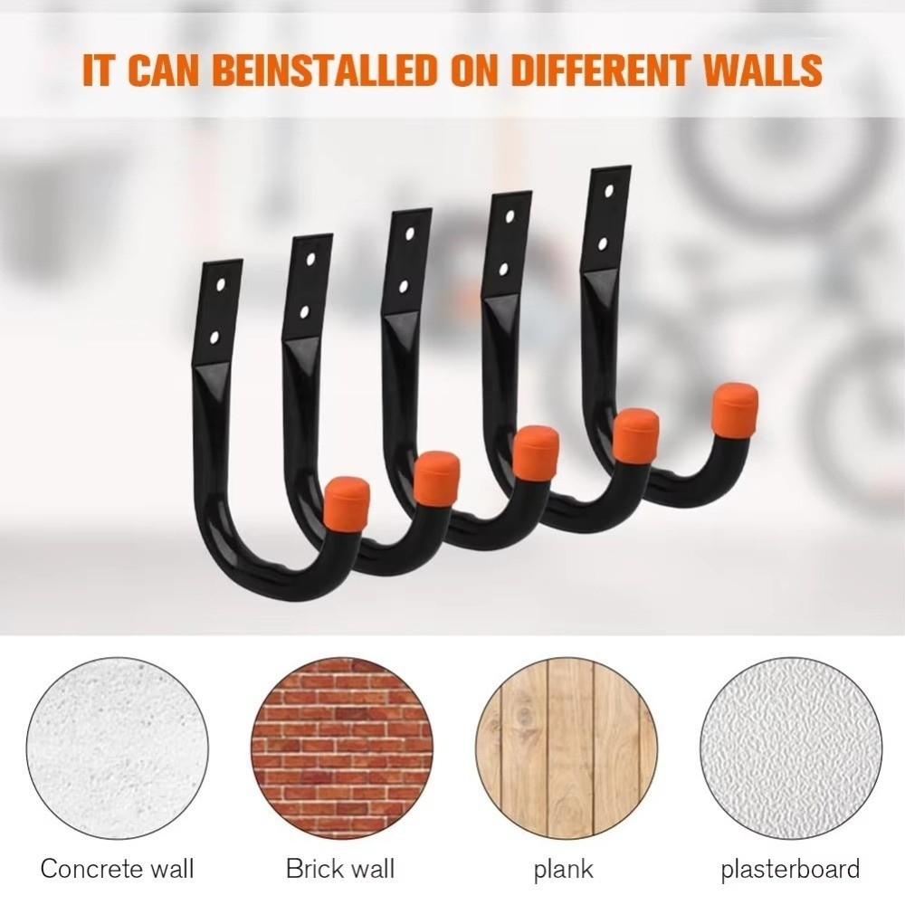 6PCS/Set J-Type Bike Wall Mount Hooks Anti-Slip Rubber Coating Bike Parking Hanger Garage Storage