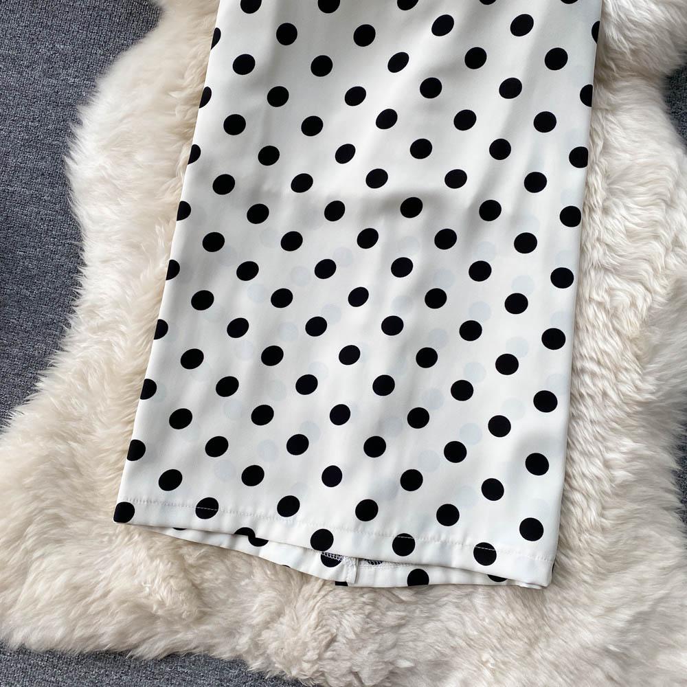 Mid-Length Skirt Women's Spring And Summer High-Waisted A-Line Skirt Polka Dot Skirt All-Match Simple One-Step Skirt