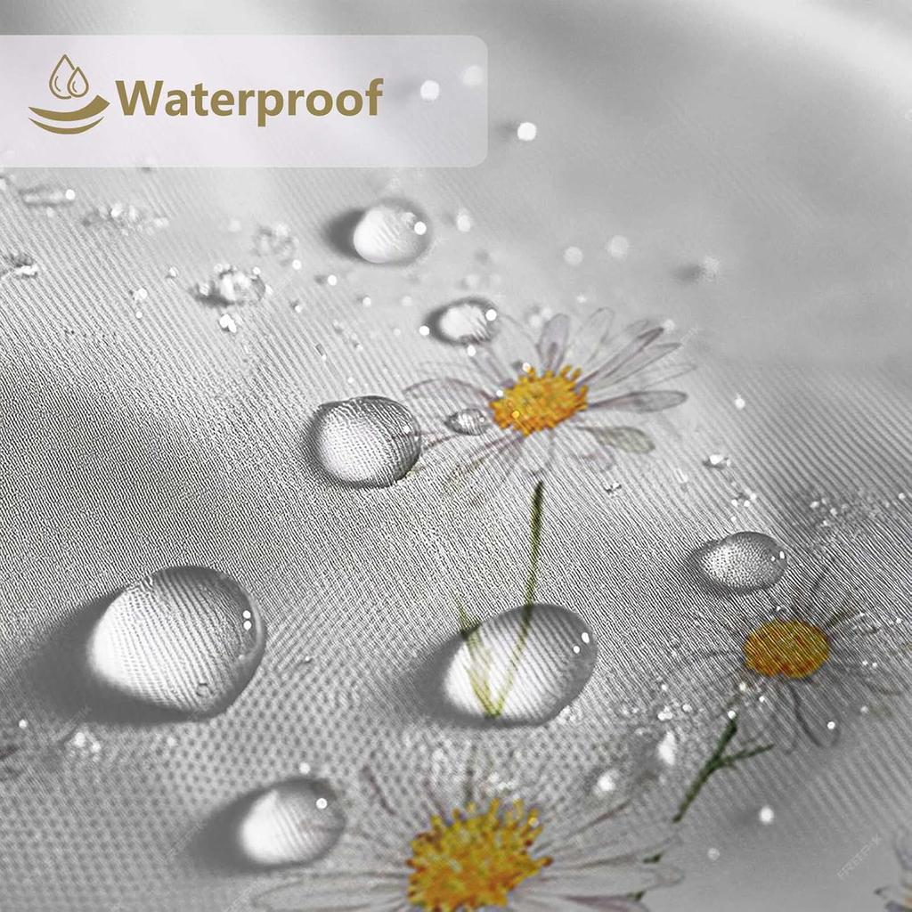 White Daisy Pattern Shower Curtain With Country Style Flower Design Bathroom Shower Curtain With 12 Hooks, Size 180 X 180Cm