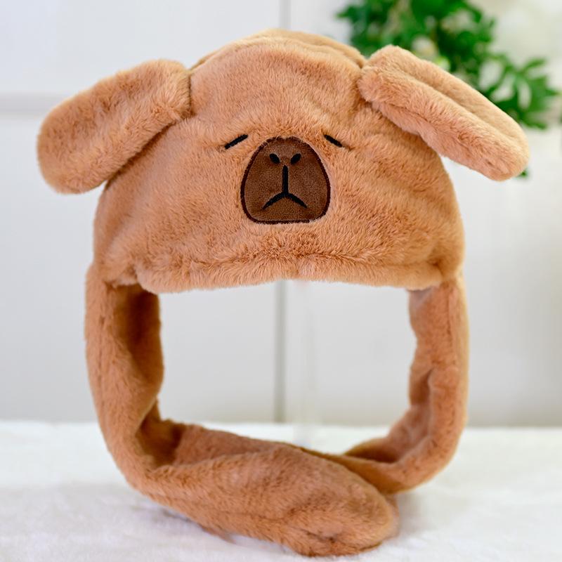 Net Celebrity Capybara Ear-Moving Plush Hat - Cute, Warm, and Neck-Protecting for Autumn and Winter