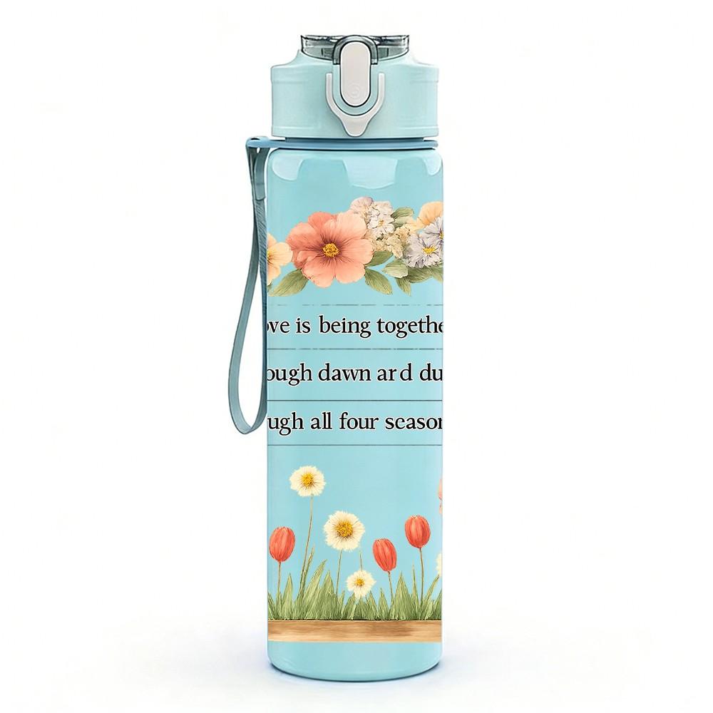 1PC Wild Meadow Flower Quote Pattern 750ml Color Plastic Sports Water Bottle Leakproof Flip Straw Lid Suitable for Sports Office Home Use