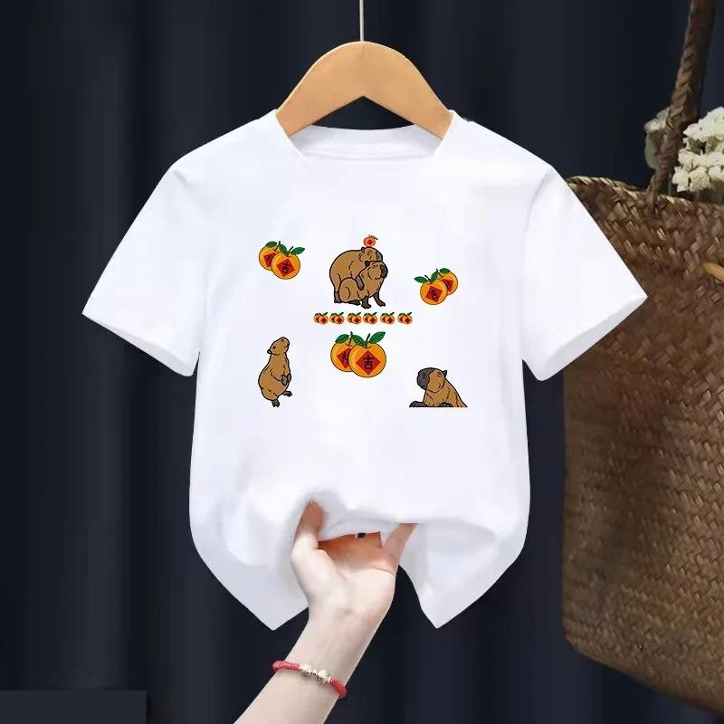 Love Capybara Animal Print T Shirt for Girls/Boys Funny Guinea Pig Tshirt Kawaii Kids Clothes Summer Tops Short Sleeve T-Shirt