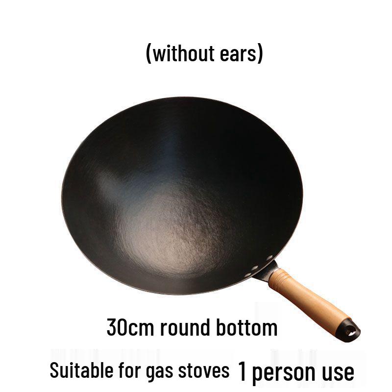 Vintage Uncoated Cast Iron Flat-Bottom Non-Stick Wok, Compatible with Induction & Gas Stoves, Ideal for Rural Household Stir-Fry.