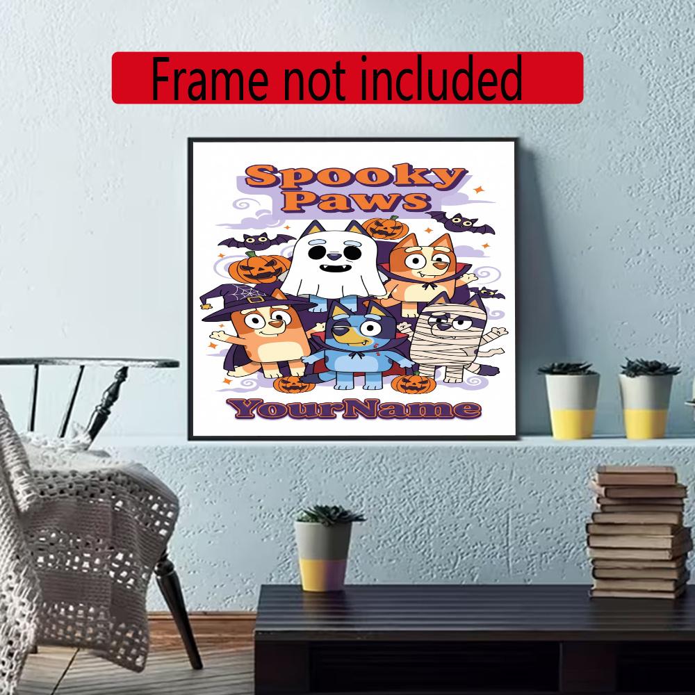 Bluey Customize Your Name Diamond Painting Round Diamond Diy Frameless Holiday Artwork Suitable For Home Office Wall Decoration