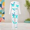 Women Plus Size Patchwork Printed Round Neck Long Sleeve Cuffed Top And Pants With Pockets Two Piece Set