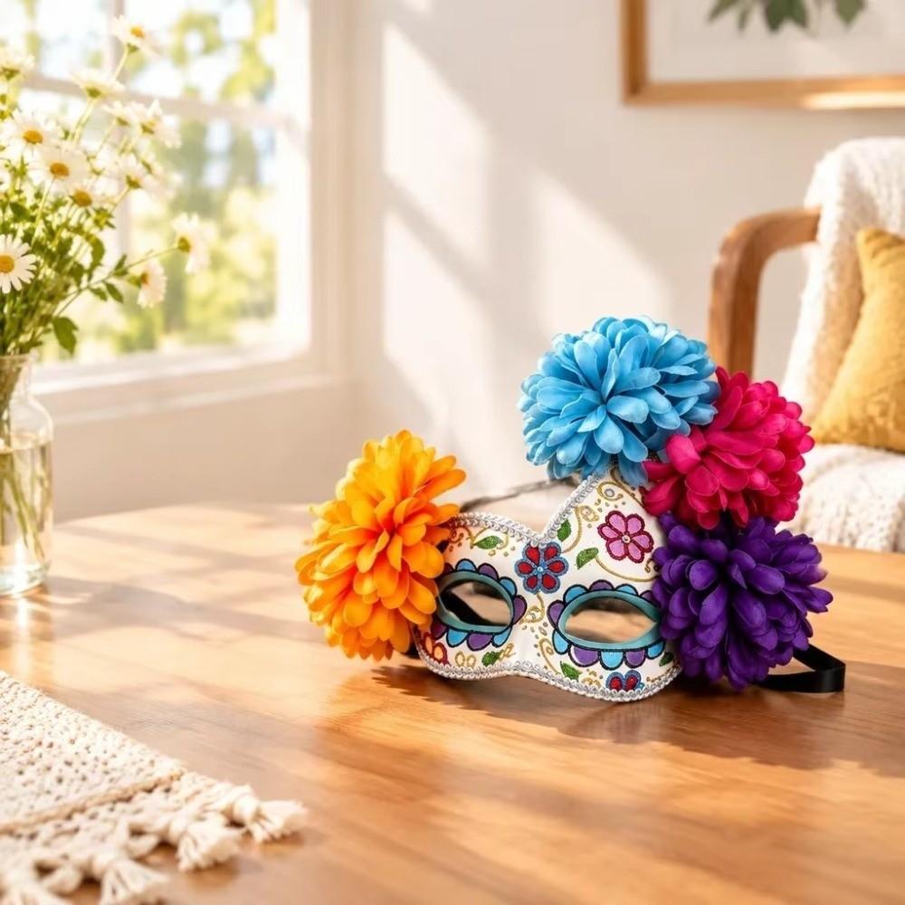 Sugar Skull Mexican Masquerade Eyemask Costume Decor Flower Half Face Mask Mexican Day of The Dead