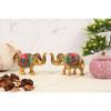 Multicoloured Stone Studded Metal Trunk-up Elephant Showpiece for Good Luck (Vaastu) | Pack of 2 | Decorative Elephant Statue Idol