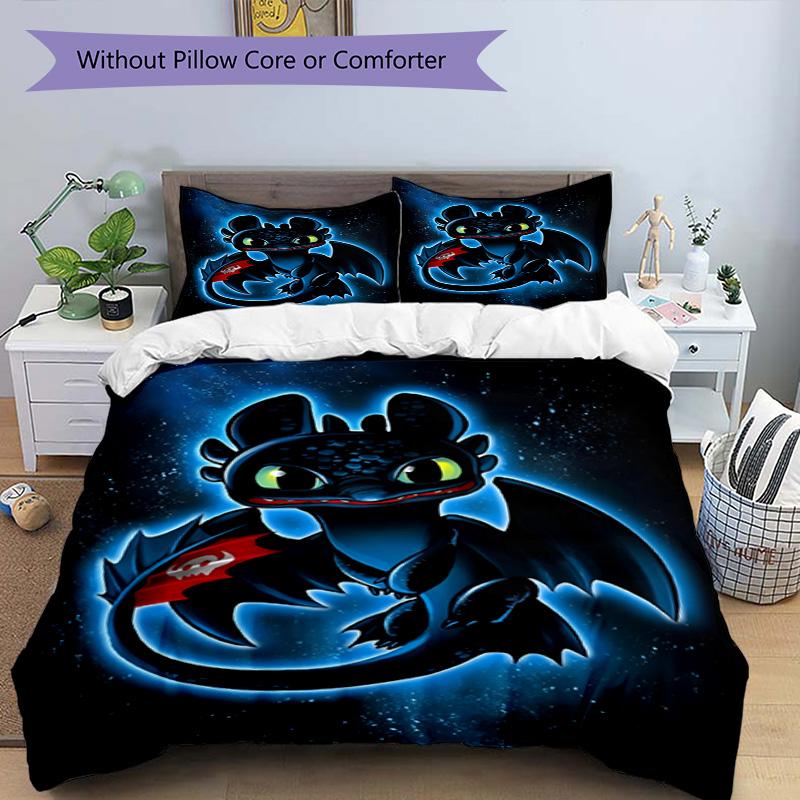 3pcs Duvet Cover Set (1*Duvet Cover + 2*Pillowcase, Without Core), How to Train Your Dragon Print Bedding Set, Bedroom Decor, All‑Season, Birthday Gif