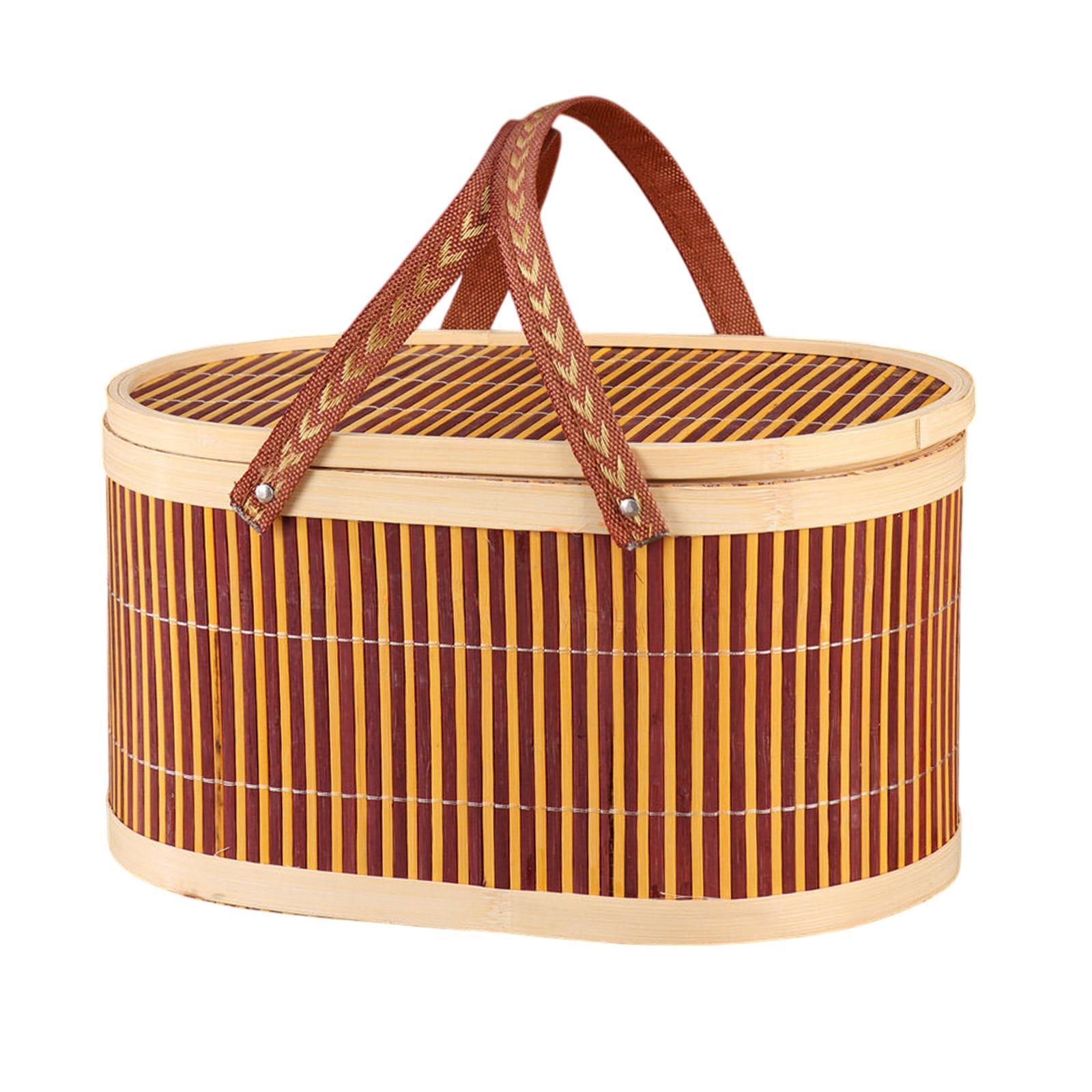 

Picnic Basket Handwoven Basket Portable Multipurpose Fruit Vegetable Basket Hamper Basket for Cake Camping Fruit Lunch Bread
