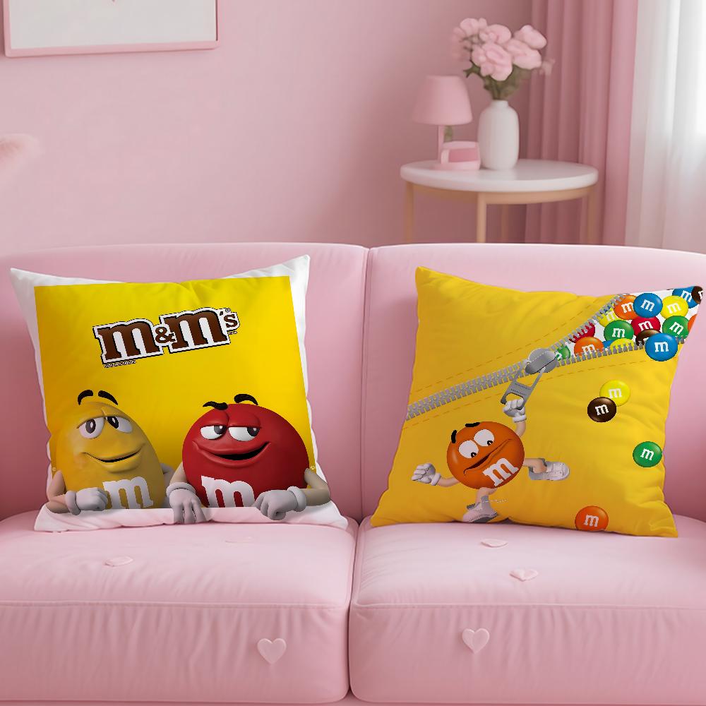 Mode M&M's Schokoladenbonbon Meme Kissenbezug Hausstaubmilbenabweisender Kissenbezug Unsichtbarer Reißverschluss Seidig kurzer Plüsch Sofakissenbezug
