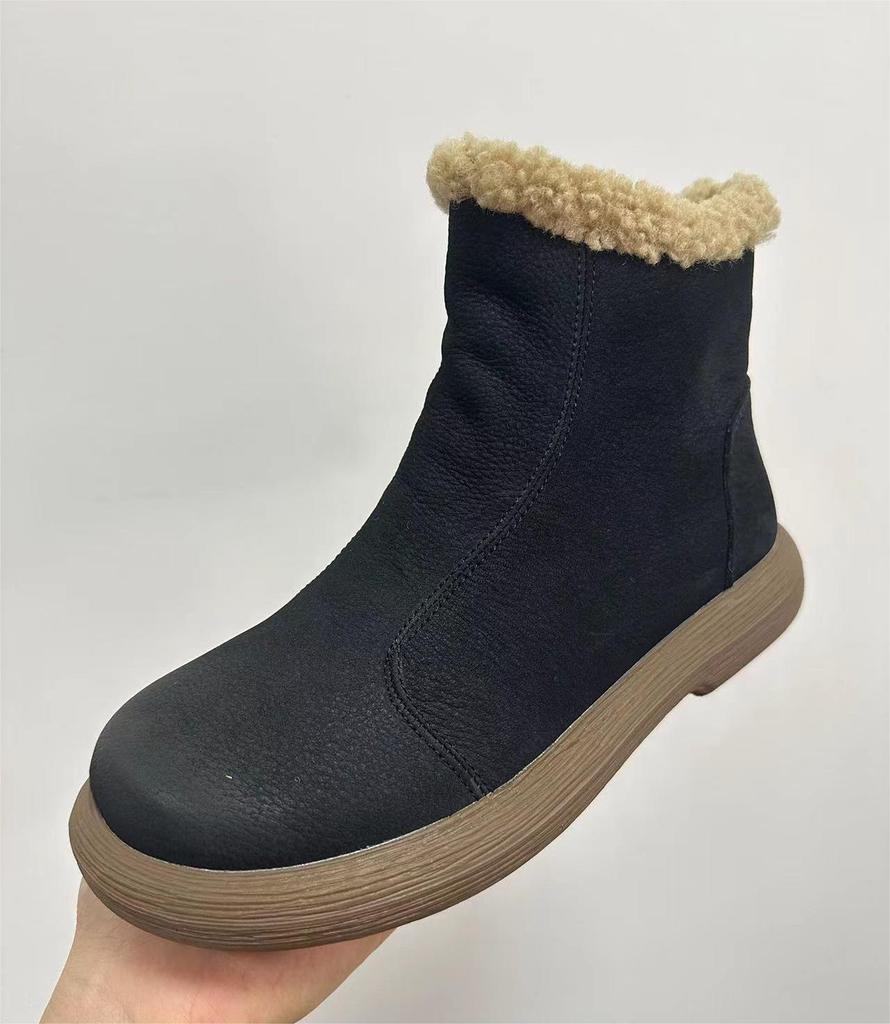 Travel, autumn and winter new women's boots retro round head side zipper short boots casual cigarette boots women