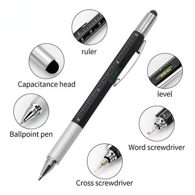 Caneta Esferográfica Multifuncional 7 em 1 com Ferramenta de Mão Moderna Medida Régua Técnica Chave de Fenda Caneta Stylus para Tela de Toque Nível de Bolha
