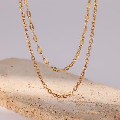 Multi-layer Stacked Chain Stainless Steel Gold-plated Double-layer Necklace Women's Fashion Niche Color-preserving Thin Chain O-chain New