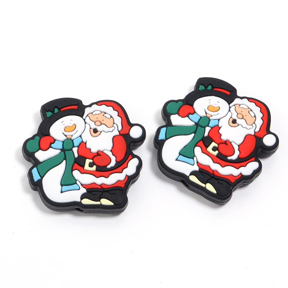 2pcs Silicone Beads Lovely Christmas Series Santa Reindeer Snowman Tree Loose Beads For Jewelry Making DIY Christmas Gifts Decor