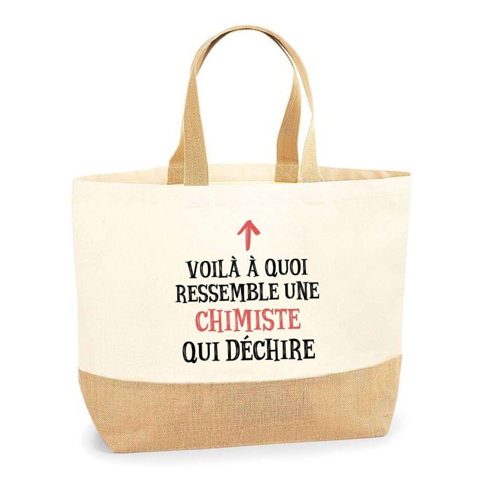 Sac shopping en jute - PLANETEE - Chimiste Qui Déchire - jute naturel - Multicolore imprimé - Fabriqué en France