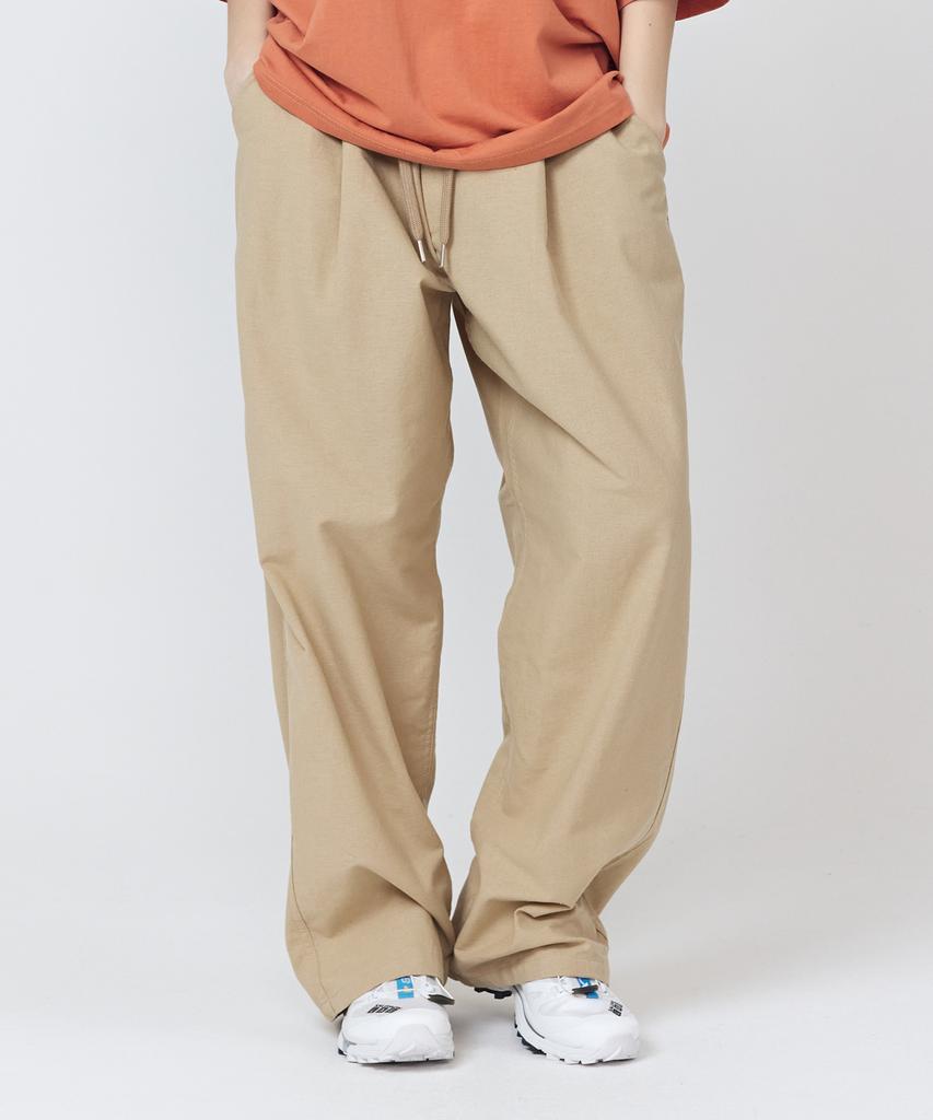CARGOBROS FOR WOMAN Cotton Linen Pleated Wide Pants (Beige)