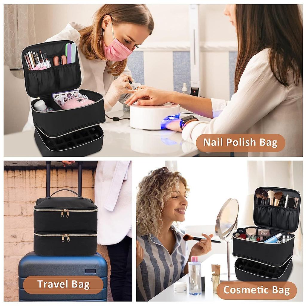 Handheld Double Layer Cosmetic Organizer Storage Bag Portable Manicure Tool Case for Women Nail Art Essential Oil Cosmetic Bag