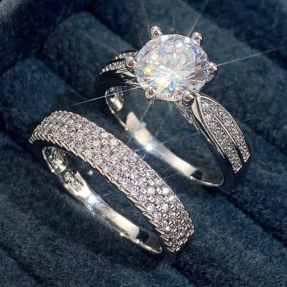 Cao Shi Retro His & Hers Luxury Wedding Ring Set - Stackable Plain Bands