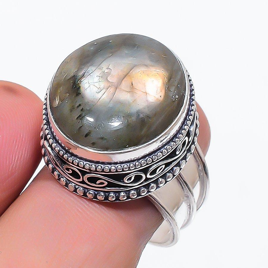 

Натуральный Лабрадорит Драгоценный Камень 925 Стерлинговое Серебро Ювелирное Кольцо Размер 9 U5i40