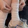 Women's Ballet Style Socks: Long Miu Calf Socks, White Lace Mary Jane Socks, JK Over-the-Knee Boot Socks.