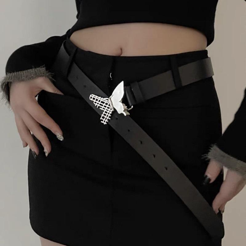

Black And Fashionable White Womens Waist Belt With Butterfly Clasp Versatile For Denim Black Butterfly Belt