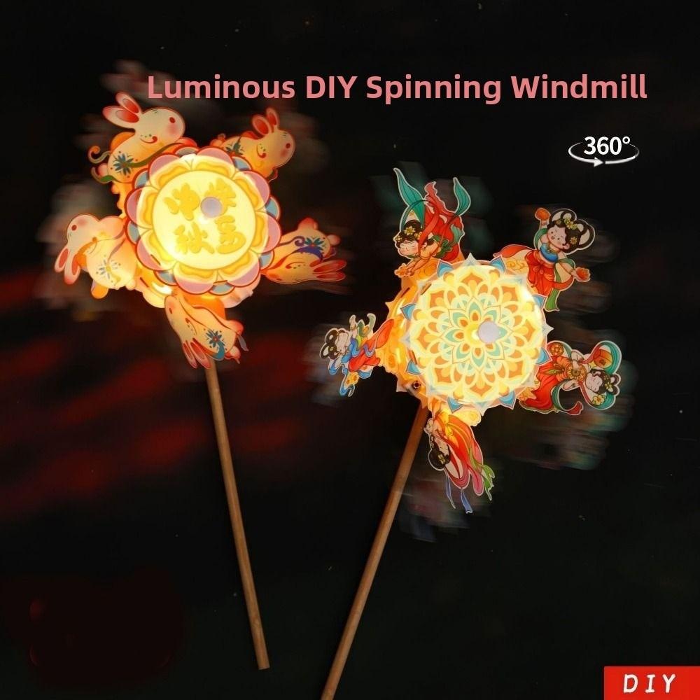 Light up Rotating Windmill Lantern DIY Material Bag Rabbit Windmill Lantern Children Toys