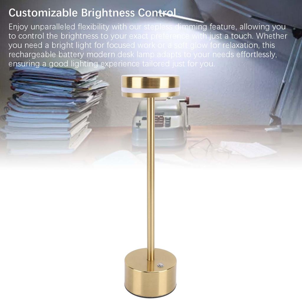 Rechargeable Cordless Table Lamp Modern Dimmable 3 Color Temperatures Portable Bedside Lamp Gold