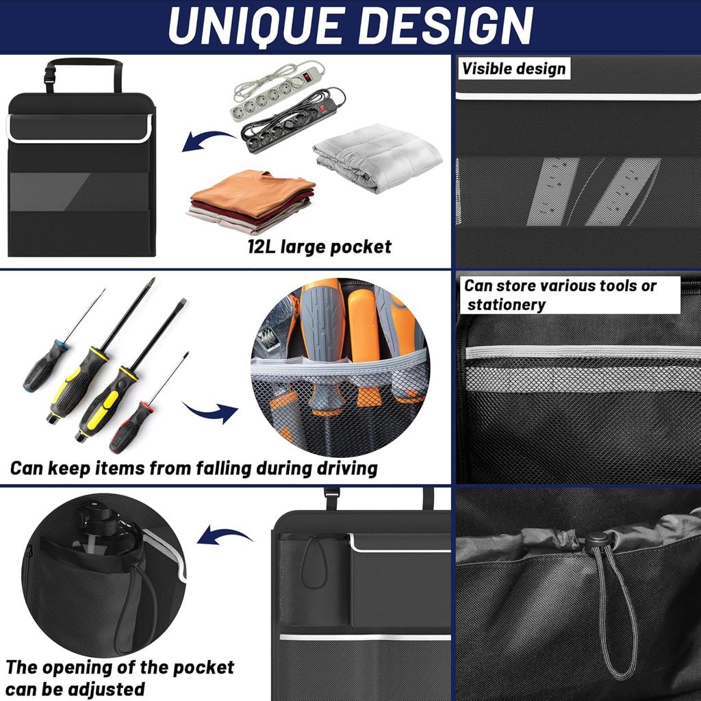Back Seat Trunk Organizer Hanging Car Organizer Trunk Foldable Cargo Storage with 7 Large Pockets