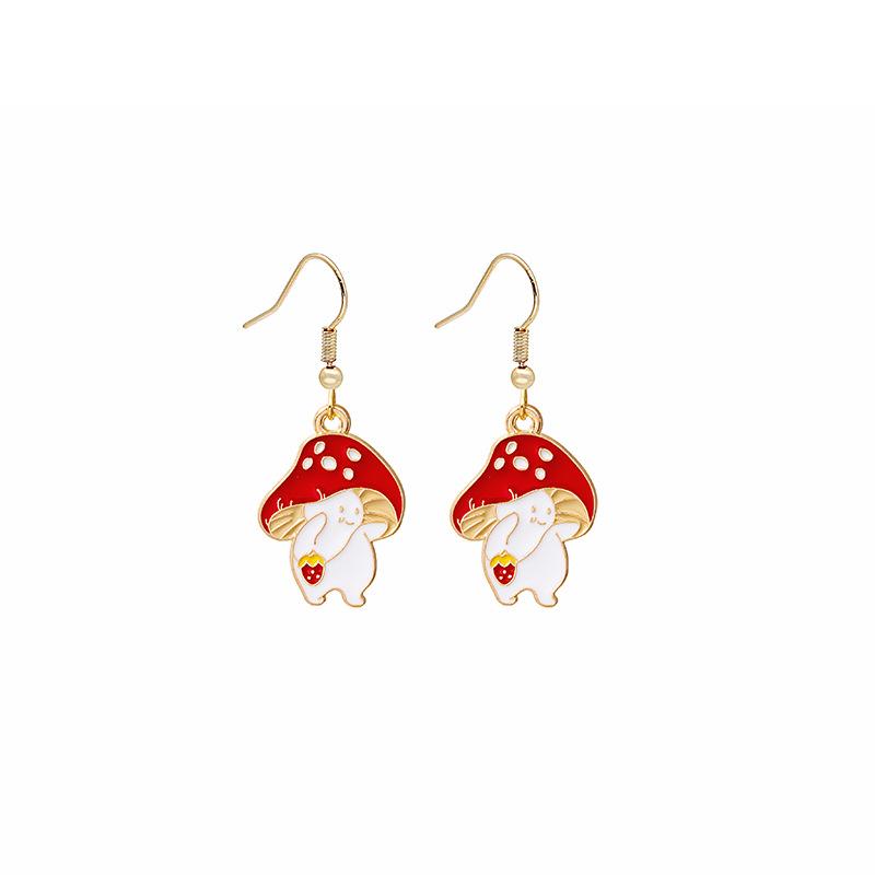 Cartoon Cute Mushroom Various Action Expressions Ear Hook Simple Fashion Girl Exquisite Cute Funny Mushroom Stud Earrings