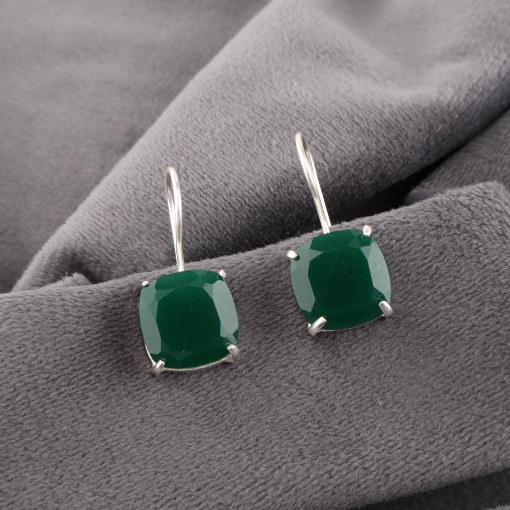 Green Onyx Gemstone Jewelry, Handmade Silver Earrings, 925 Sterling Silver Jewelry, Designer Onyx Earrings Gift For Grandma