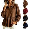Women's Corduroy Babydoll Blouse with Sleeves and Waist Tie, Loose Fit Casual Shirt for Everyday Wear