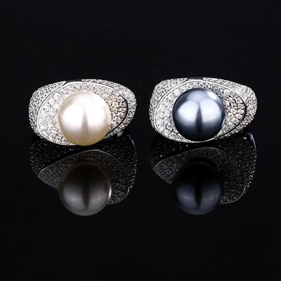 Bijoux Cuivre Plaqué Platine Perle Tempérament Design Bague 12Mm