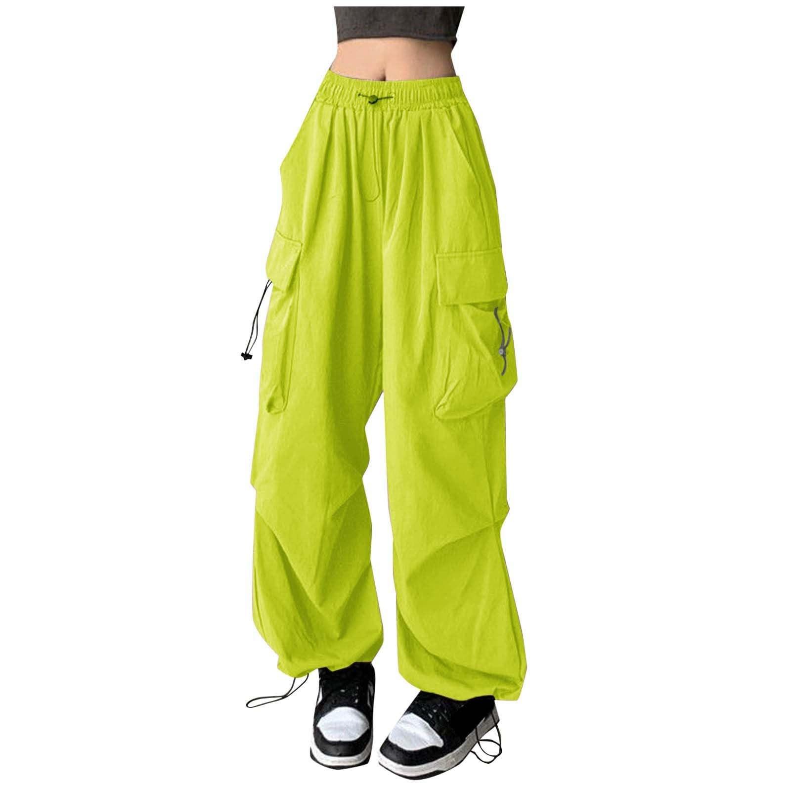 

Women s Color Casual Pants Elastic Waist Sprort Pants With Pockets M зелёный