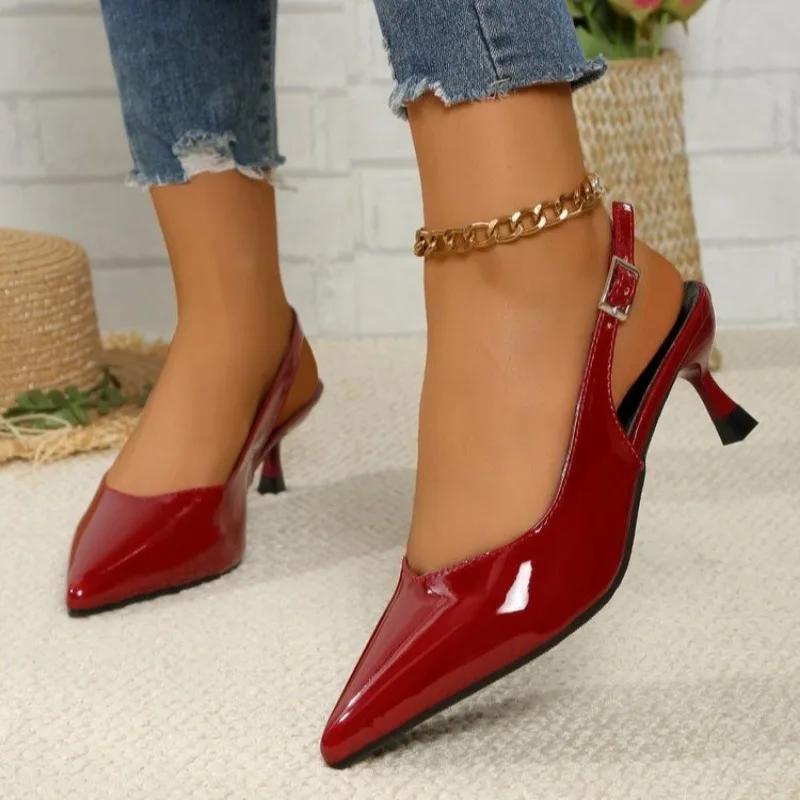 Fashion Shoes for Women 2025 Slingbacks Women's High Heels Fashion Office & Career Pumps Women Pointed Toe Buckle Strap Plus Size Sandal