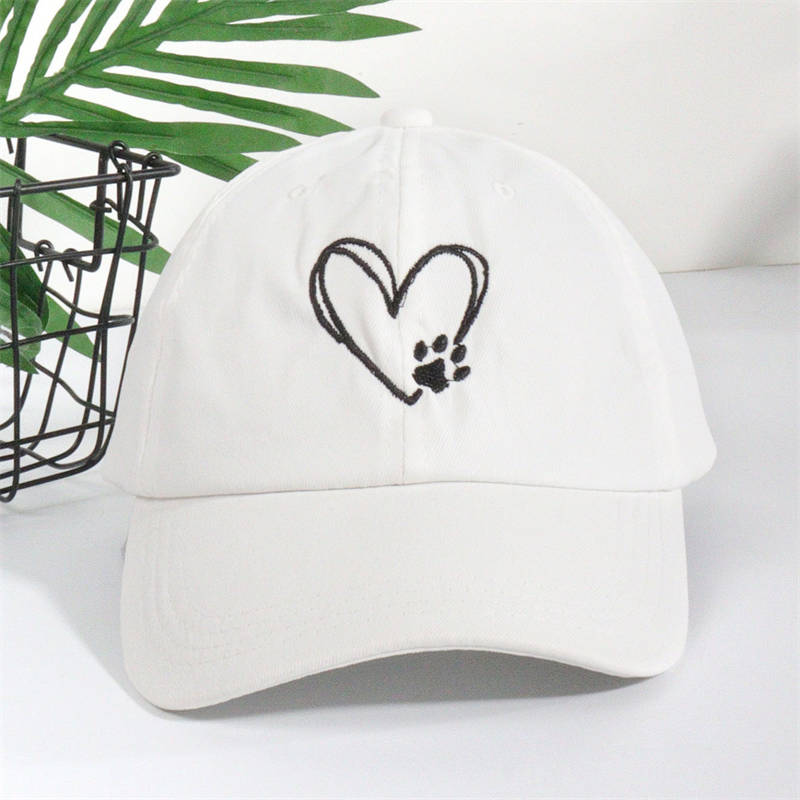 Casual Soft Top Sunshade Baseball Caps Cute Love Paw Print Wide Brim All-Match